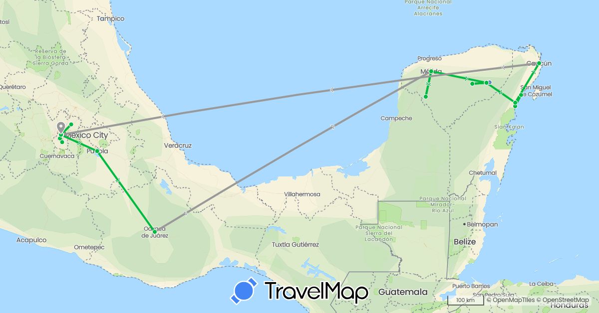 TravelMap itinerary: bus, plane, cycling in Mexico (North America)